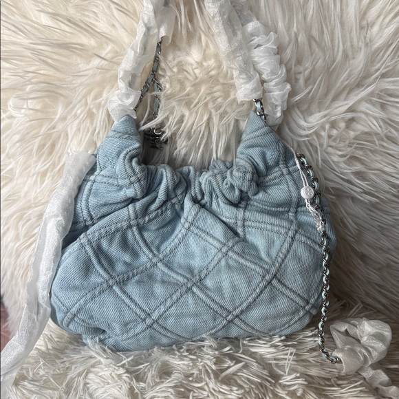 TORY BURCH MINI FLEMING SOFT DENIM HOBO BAG (NWOT) please read description. - Picture 14 of 16